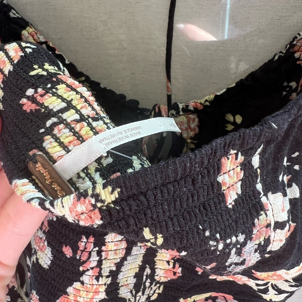 Free People Black Floral Smocked Back Long Sleeve Top - Picture 5 of 6